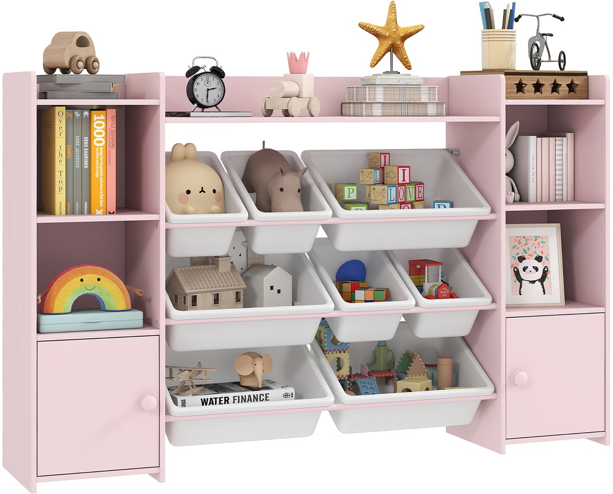 Kinderopbergrek - rek voor speelgoed en boeken - om op te ruimen - 8 uitneembare vakken - roze