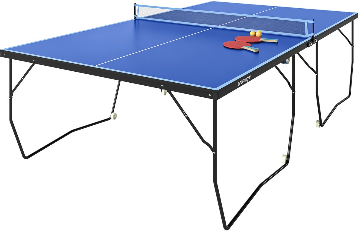 Opklapbare tafeltennistafel - 8 wielen - gepoedercoat stalen frame - MDF - 274 x 152 - 5 x 76 cm - blauw
