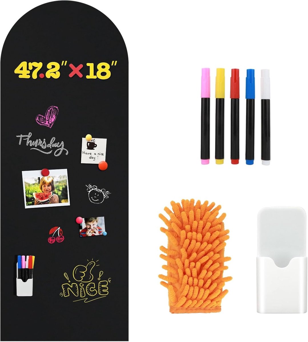 Magnetisch schrijfbord om zelf te maken - Boogvormig schoolbord - 120 x 46 cm - Zelfklevend en herbruikbaar - Voor creatief leren en tekenen