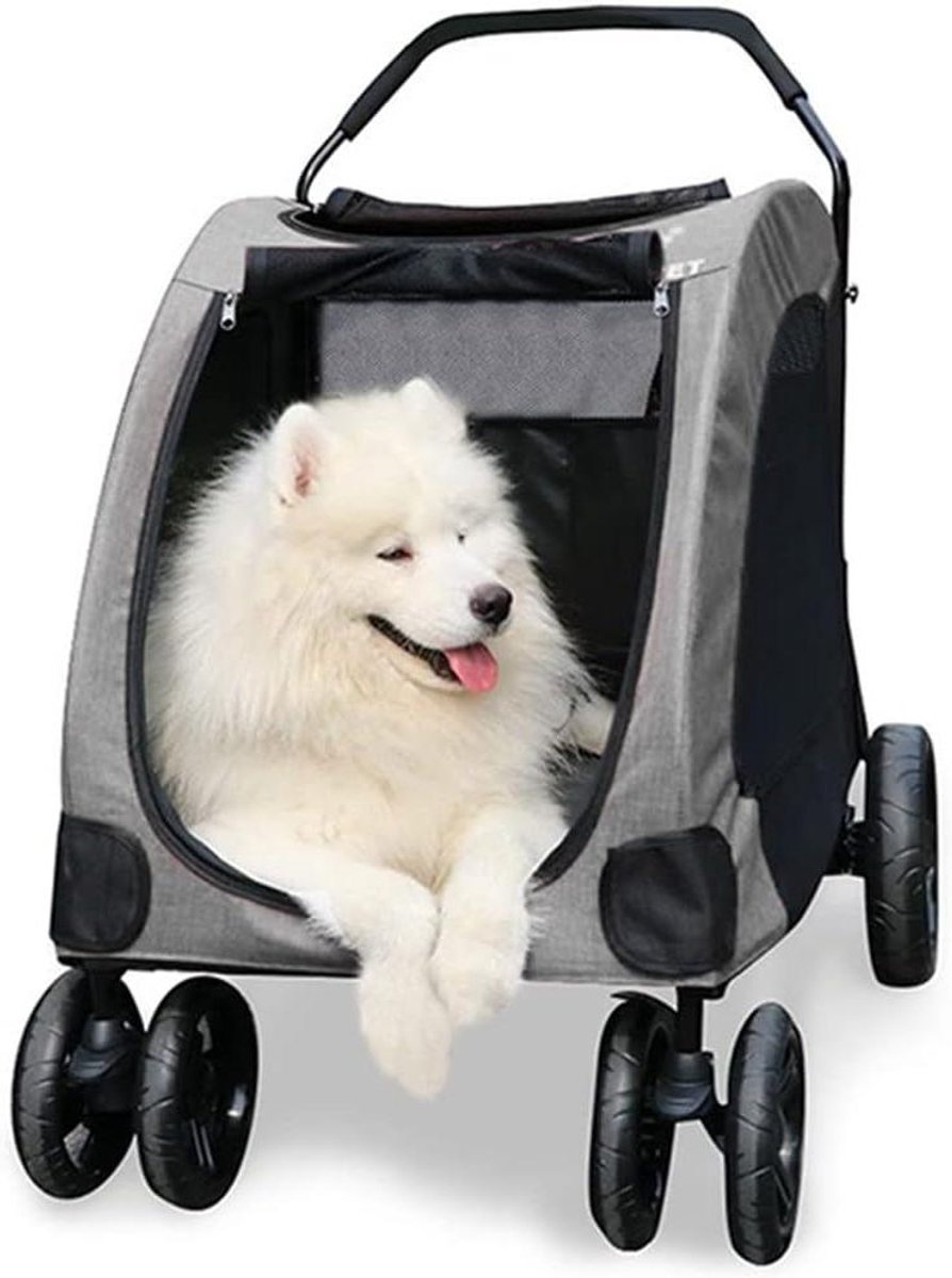 Hondenbuggy Grote Honden - Dierenwagen Reismand - Comfortabel Reizen - Afneembare Draagtas - Tot 50kg - Grijs