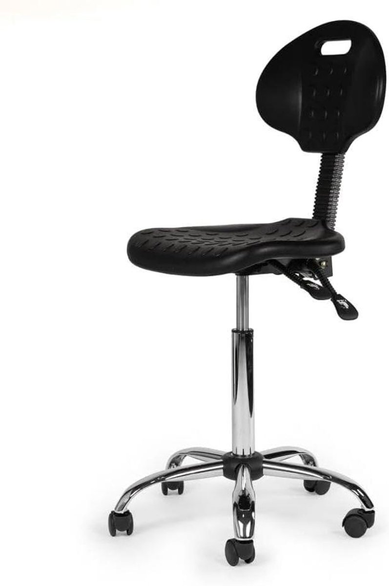 Werkplaatsstoel - Stoel op wielen - Comfortabel werken - Verstelbare zithoogte - 46 cm breed - Zwart