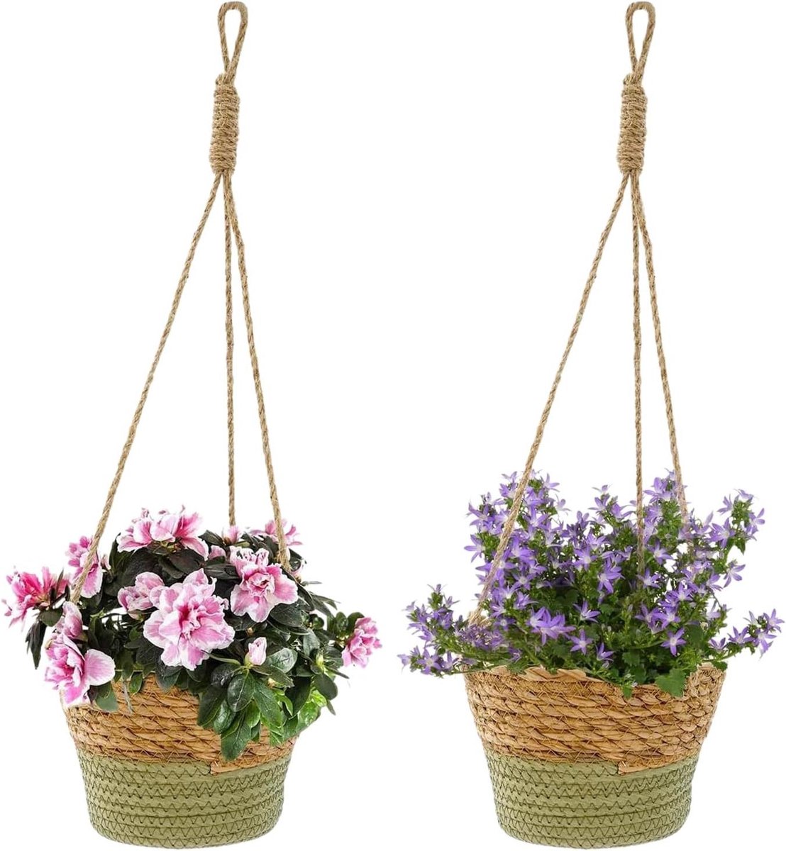 Plantenmanden Binnen - Rotan Boho Houder - Decoratie Ophangen - Handgevlochten Vakmanschap - 2 Stuks - Natuurlijk