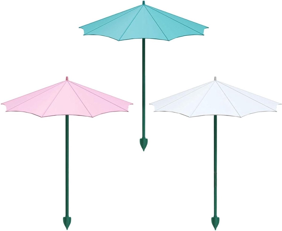 Tuinparaplu voor Planten - Planten Parasol - Bescherming Tegen Zon - Set van Drie - 34x26.5 cm - Wit Blauw