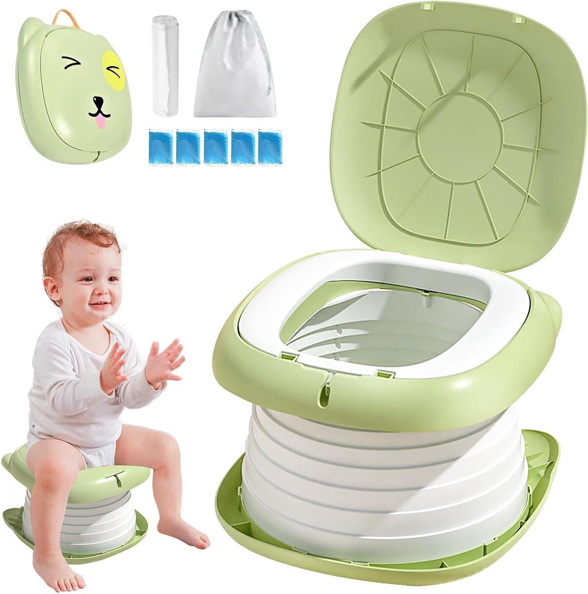 Vouwtoilet Kinderen - Klaptoilet Potje - Zindelijkheidstraining - Opvouwbaar Draagbaar - 0-8 Jaar - Groen