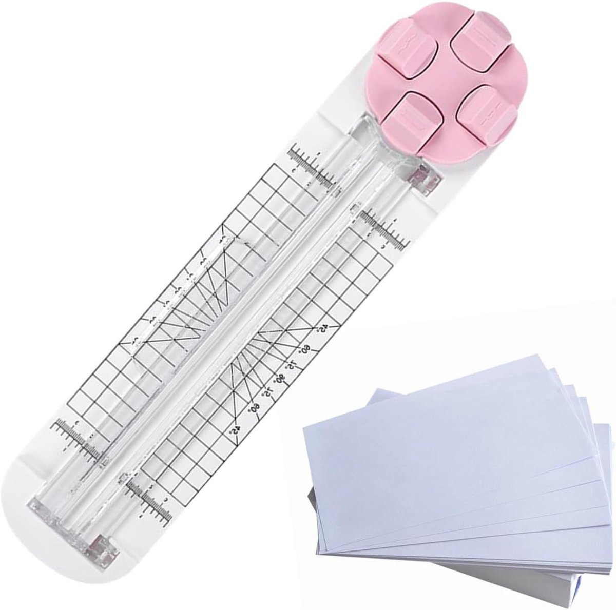 Papiersnijder Schuiver - Multifunctionele Snijder - Knutselen Scrapbooking - Stabiele Antislip Basis - 35.5 x 8.3 cm - Roze