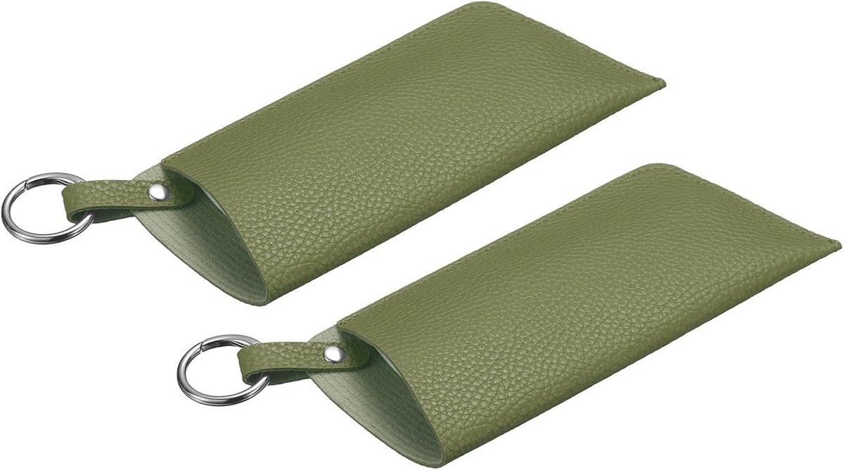 Zachte Lederen Brillenkoker met Riemclip - 2 Stuks Draagbare Organizer voor Zonnebrillen en Reizen in Bonengroen