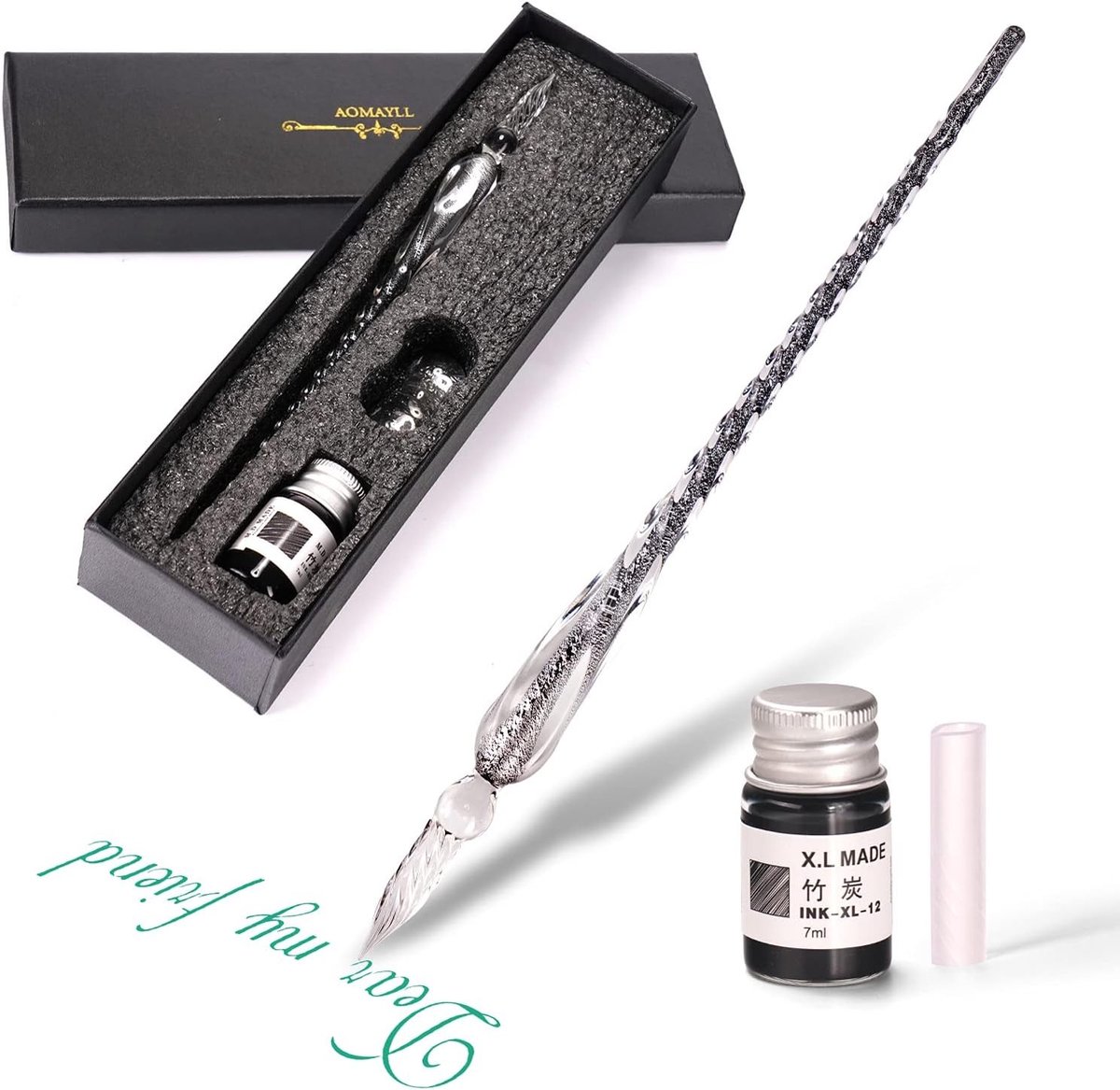 Glazen Kalligrafie Pen - Roze - 18,5 cm - Vintage Dippen met Inkt Set - Voor Wenskaarten en Handtekeningen