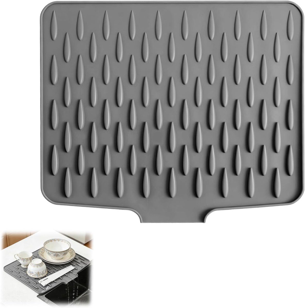 Droogmat van siliconen voor keuken en badkamer, lekvrij en antislip, ideale afdruipmat voor gootsteen en werkblad met effectieve waterverdeling