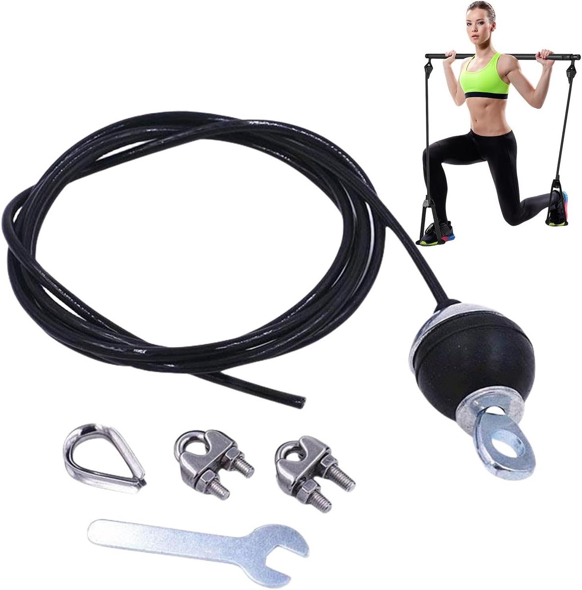 Vervangingskabel Fitness - Stalen Trainingskabel - Thuis Trainen - Hoge Belasting Weerstand - 5x4 meter verstelbaar - Zwart