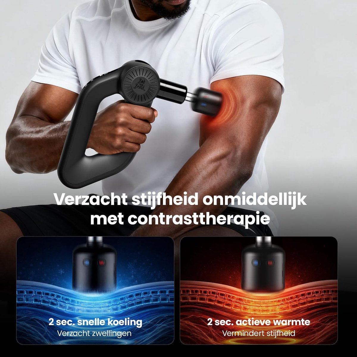 Massagepistool - Ijs Zwart - - Met Warmte & Koude Functie - Voor Spierpijnverlichting