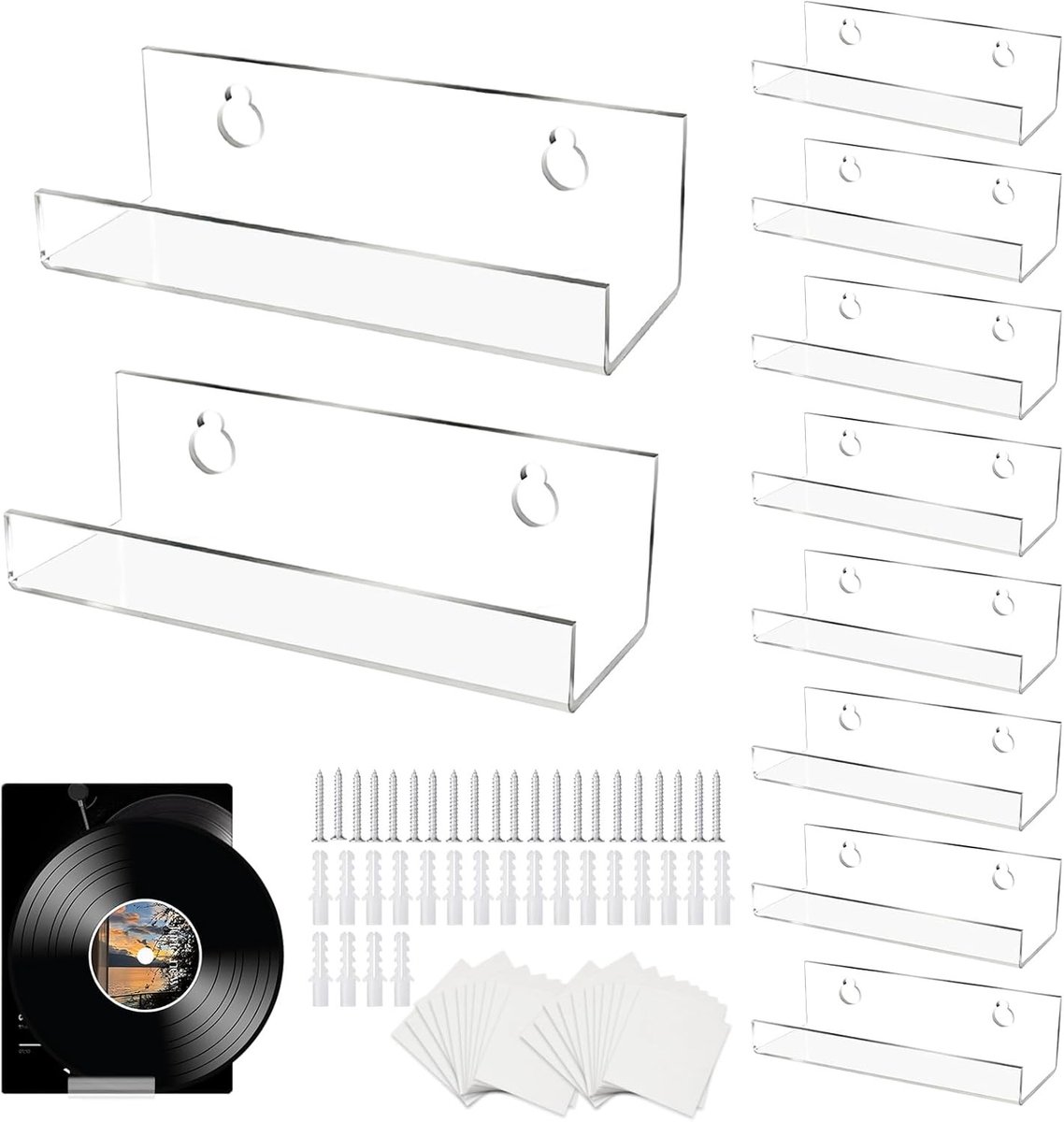 Set van 10 Vinyl Platen Houder, Wandmontage, Transparante Acryl Platenstandaard voor Fotoalbum Collecties en Decoratie
