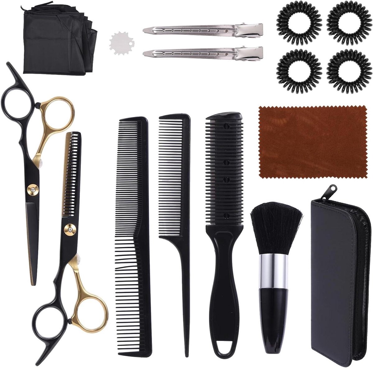 Kappersschaar Set - Haarknipset Styling Tools - Thuis Kapsels Maken - Roestvrij Staal 440C - 16 Stuks - Zilver