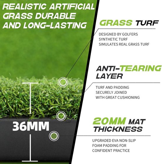 Dikke Kunstgras Golfmat met 6 Tee Posities voor Binnen en Buiten, Ideaal voor Golftraining en Oefeningen — afbeelding 2