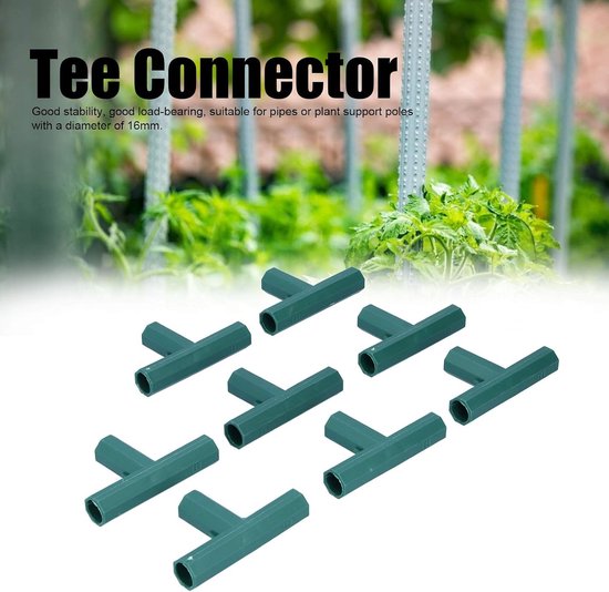 8-delige T-vormige connector set voor 16mm kasframe, ideale adapter voor tuinplanten ondersteuning en kweekkassen — afbeelding 2