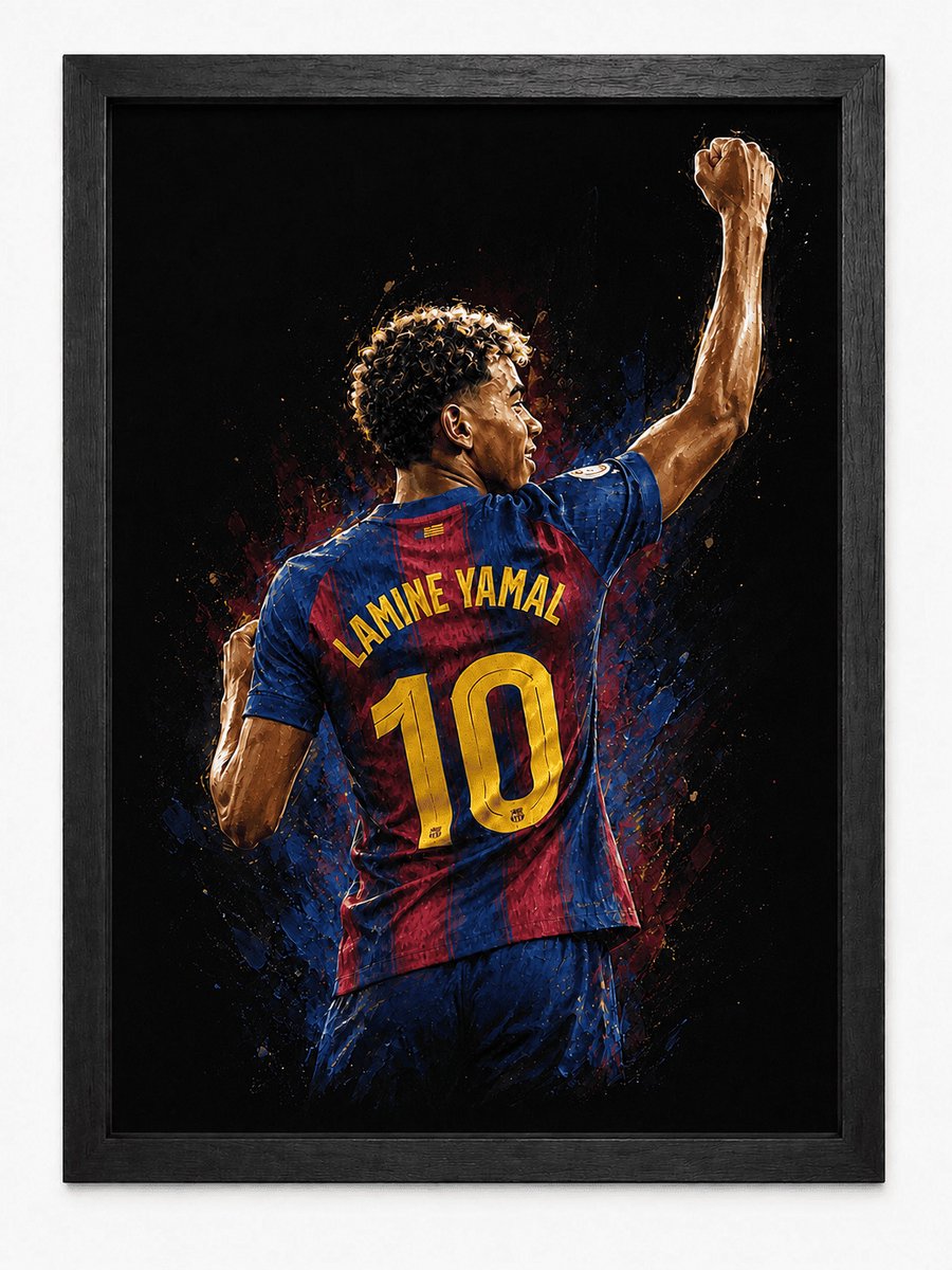 Lamine Yamal Poster Nummer 10 | Barcelona Voetbal Art | Inclusief Zwarte A3 Lijst