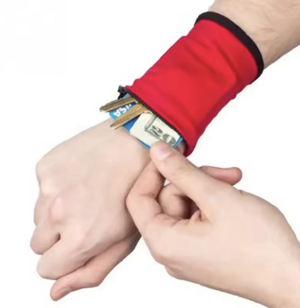 Okado Zweetband met Rits – Polsportemonnee voor Sleutels – Rood