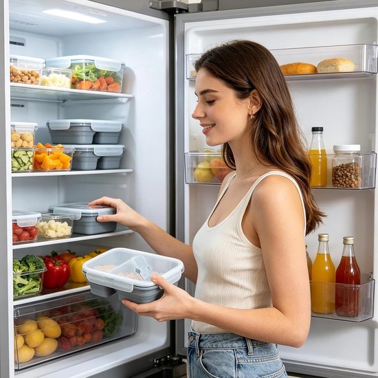 Lunch Container - Maaltijd Bakje - Maaltijd Voorbereiding - Opvouwbaar Lekdicht - 1100 Milliliter - Blauw — afbeelding 5