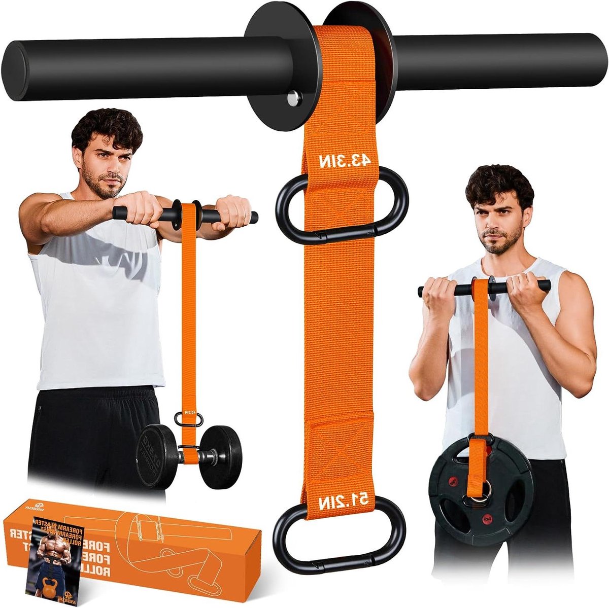 Onderarmversterker Polsroller - Pols trainer - Krachttraining - Ultrasterke nylon singels - 110-130 cm - Oranje