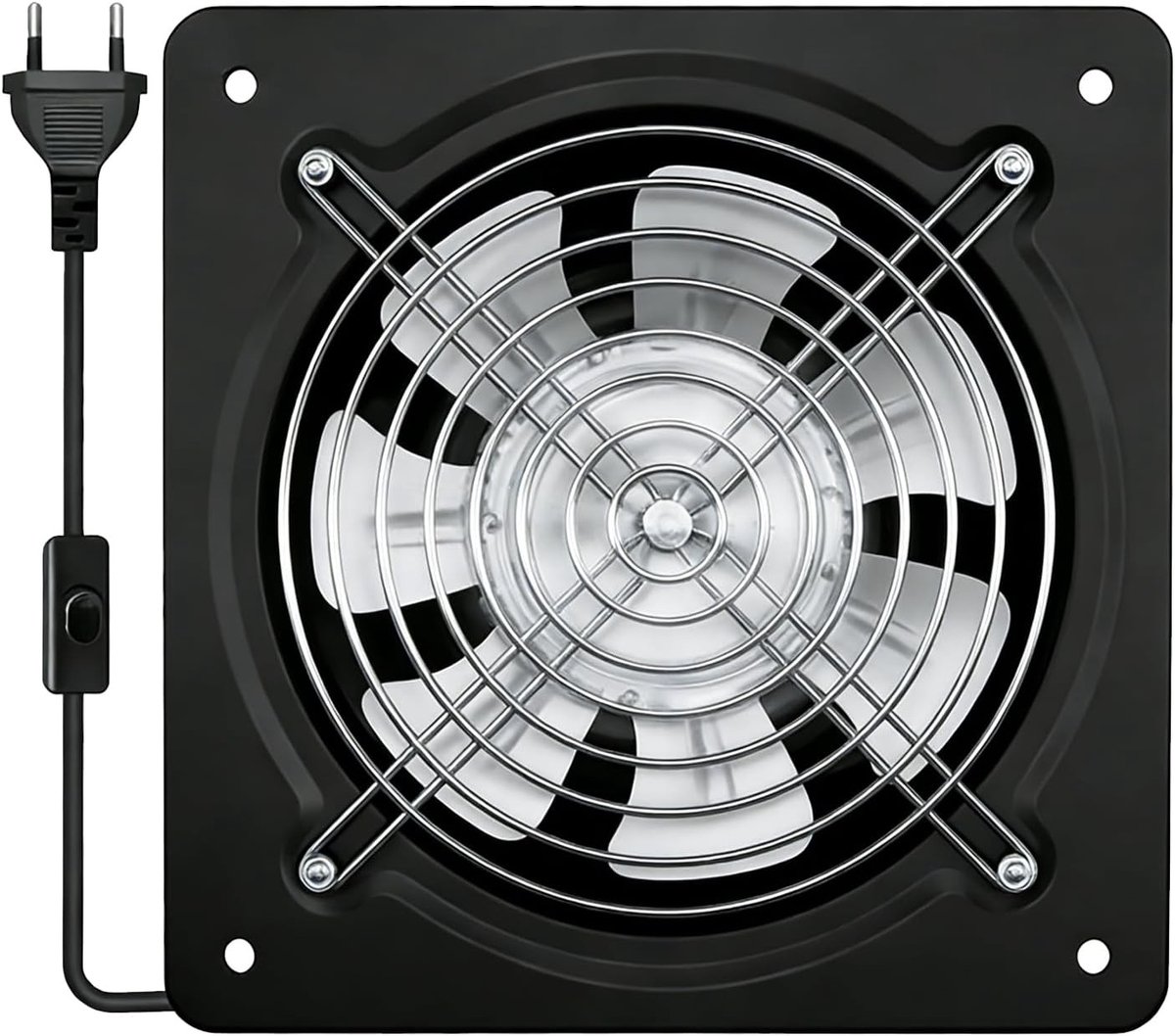 Afzuiging badkamer - Afvoerventilator - Zwart - 15 x 15 cm - Roestvrijstalen Wandventilator voor Keuken en Garage