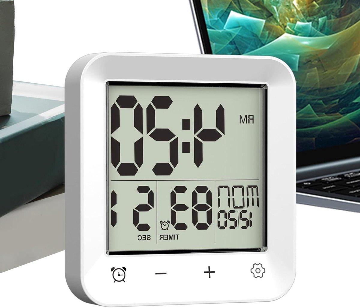 Waterdichte Wandklok - Douche Timer - Tijd Beheren - Temperatuurweergave - 10.3x5.1x11.3cm - Wit