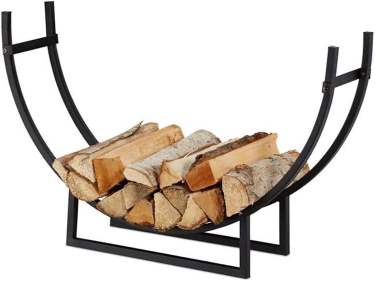 Houtrek voor buiten - Houtopslag standaard - Haardhout opslaan - Goede luchtcirculatie - 92 x 21 x 55 cm - Zwart