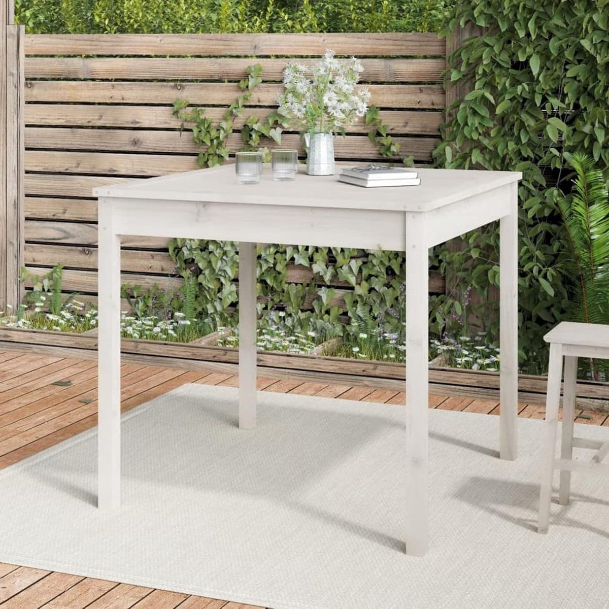 Houten Tuintafel - Terrastafel Keukentafel - Buiten Dineren - Massief Grenenhout - 825 x 825 x 76 cm - Wit