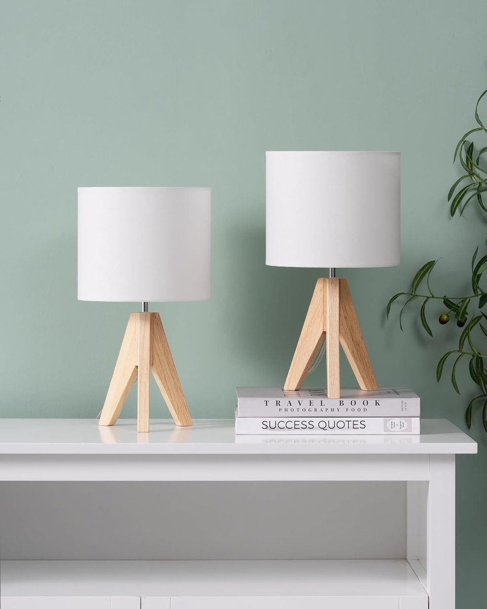 Bankierslamp - Wit-met lampje - 36 cm - Houten Frame met Linnen Lampenkap - Voor Slaapkamer en Woonkamer