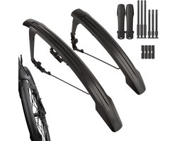 Fiets Spatbord Set - Spatlappen Fiets - Schoon Blijven - Universeel Montagesysteem - Voor 45cm Achter 66.5cm - Zwart