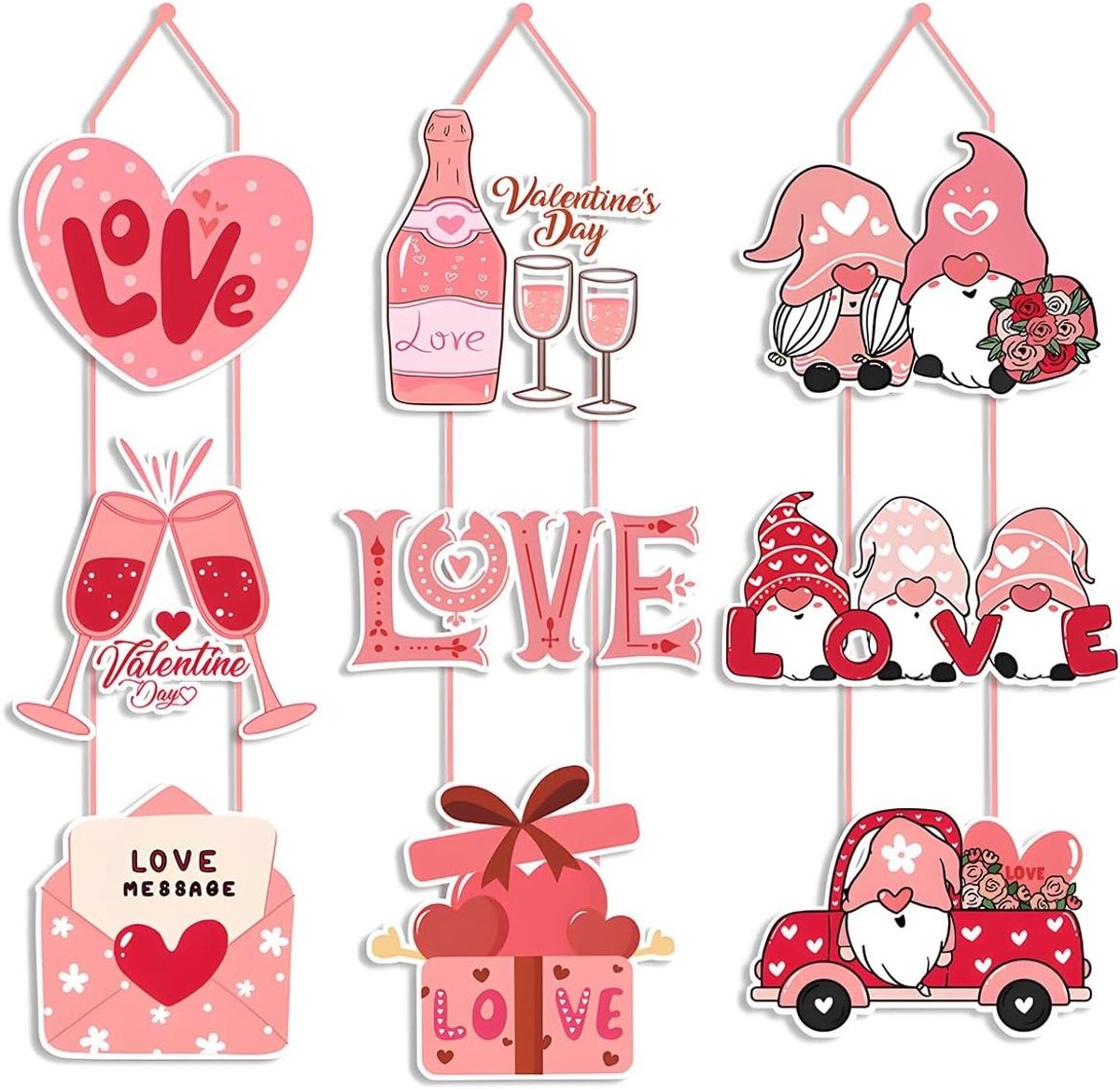 Papieren Deurbordjes - Valentijnsdecoratie - Feestversiering Ophangen - Hartvormig Ontwerp - 3 Stuks - Zacht Roze