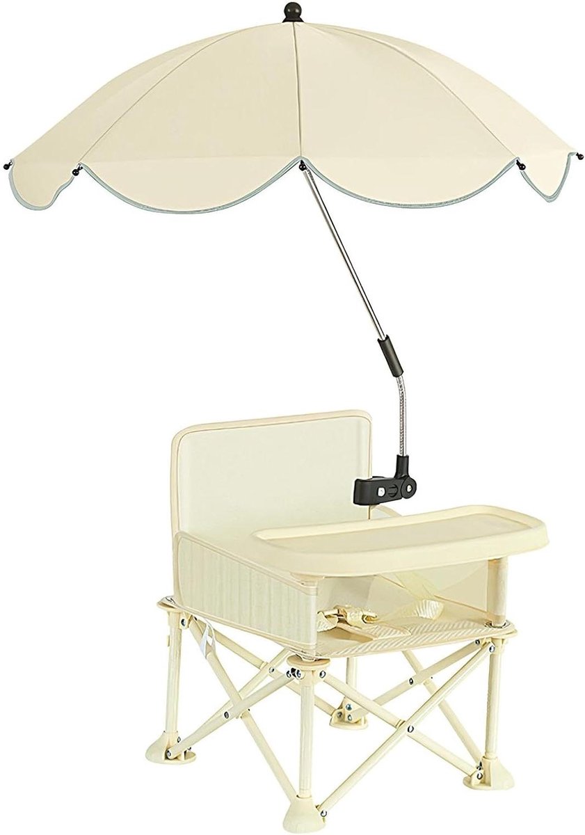 Reisstoel Kinderen - Draagbare Kinderstoel - Veilig Eten Buiten - Inclusief Parasol - Tot 15 kg - Beige