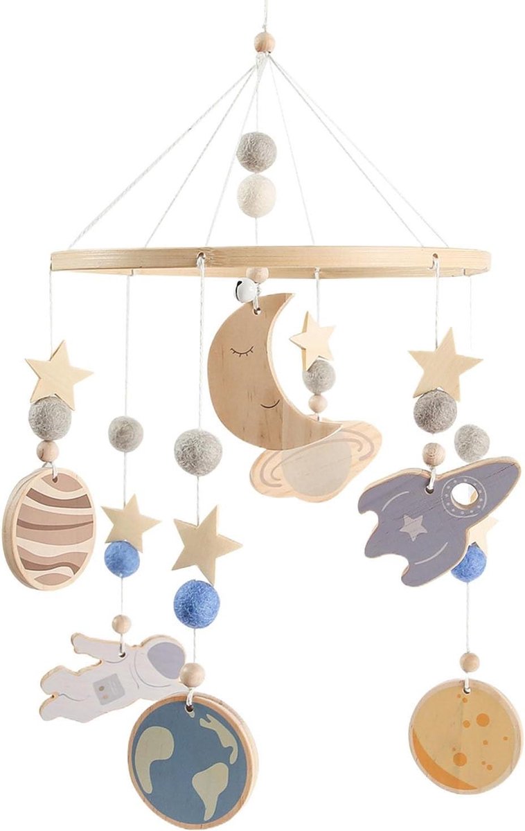 Houten Baby Mobiel - Wiegdecoratie Draaimolen - Babykamer Aankleden - 360 Graden Rotatie - 51 x 24 cm - Niet gespecificeerd
