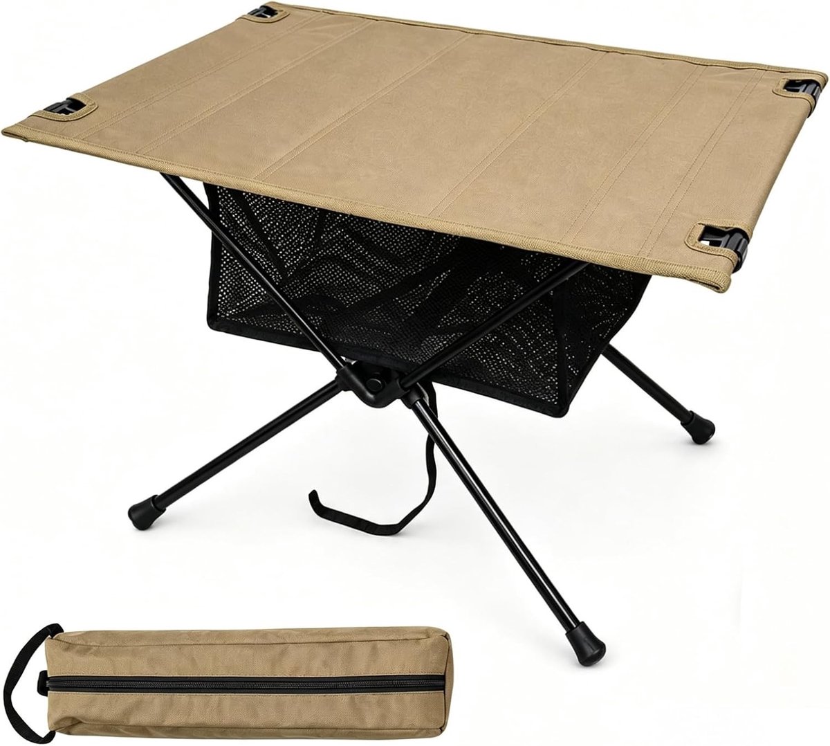 Reistafel - Kaki - Ultralicht en Inklapbaar - Aluminium Outdoor Campingtafel - Met Draagtas en Netvak