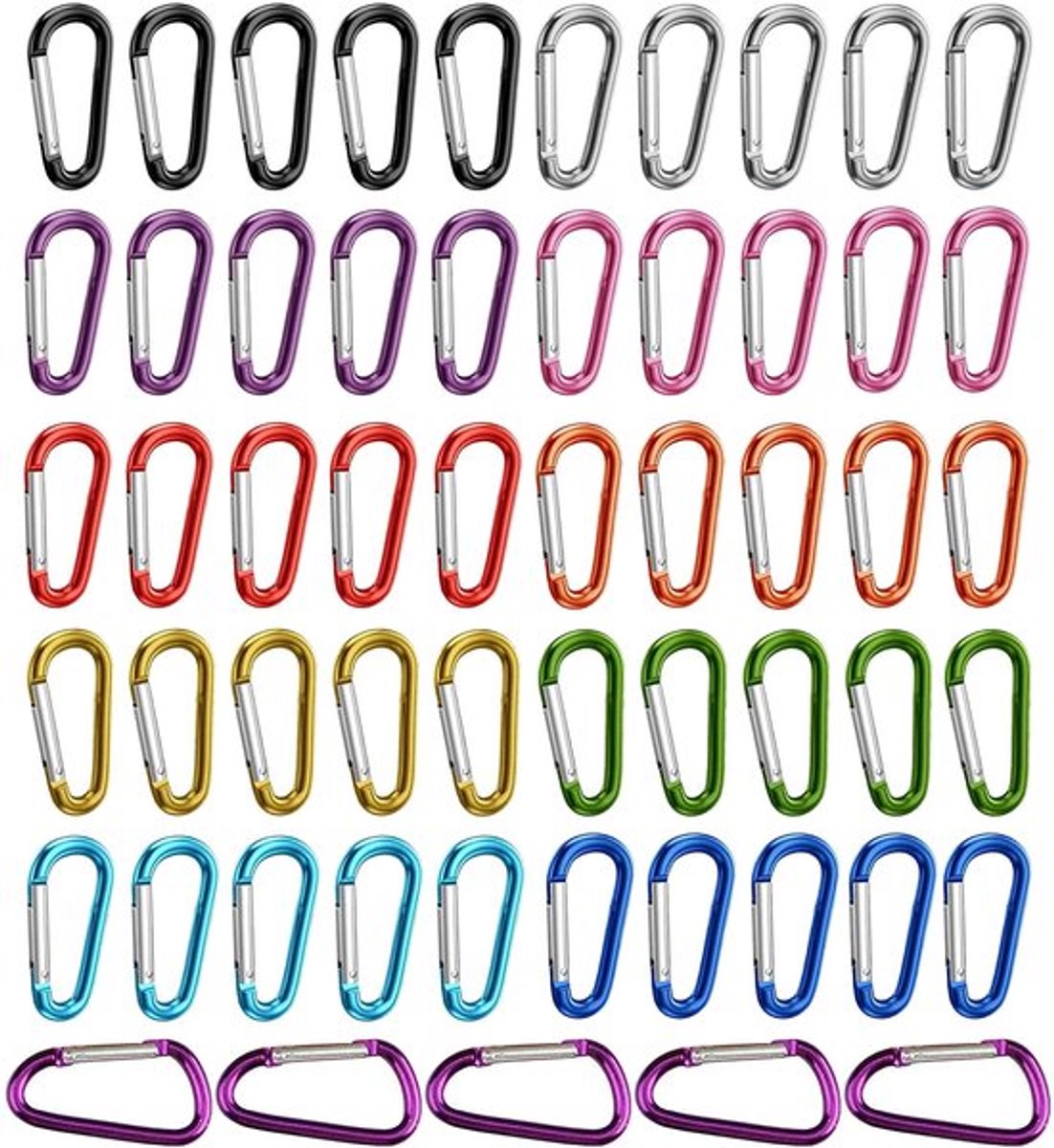Karabijnhaken 55 Stuks - Mini/Aluminium - Duurzaam - Veerschakels - Lichtgewicht - Eenvoudig te gebruiken - Haakjes