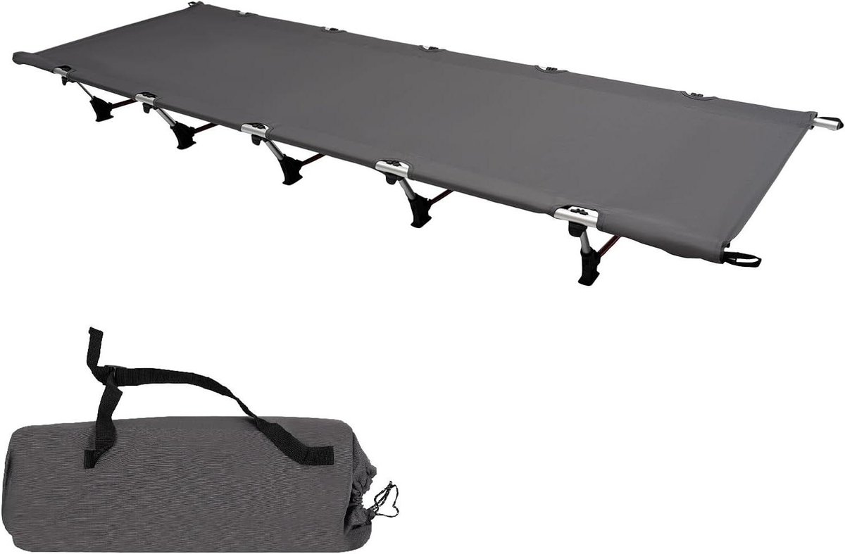Opklapbed Camping - Slaapbed Draagbaar - Outdoor Rusten - Aluminium Frame - 190 x 70 cm - Grijs