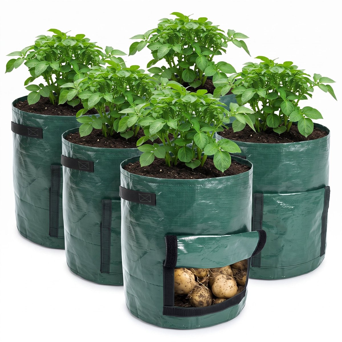 Cheqo® Kweekzakken Set van 5 - Aardappelzak met Oogstvenster - Groeizak - Plantenzak - Aardappels Kweken - Wortelzak - Moestuinzak voor Balkon en Terras - Grow Bag - Kweekpot met Handvatten - Groenten en Kruiden Zelf Kweken