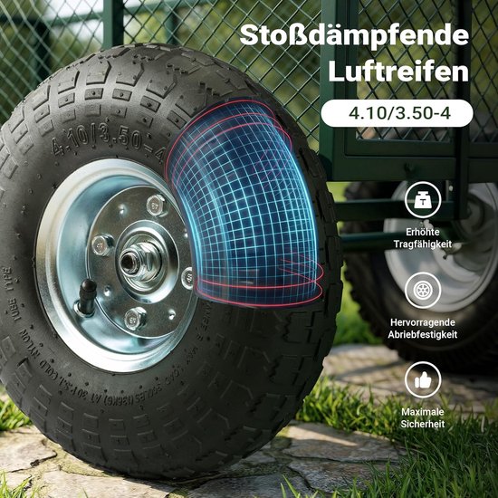 Bolderkar Tuinkar - Transportwagen - Zwaar Werk - Afneembaar Binnenzeil - 300 kg - Groen van Bolderkar — afbeelding 2