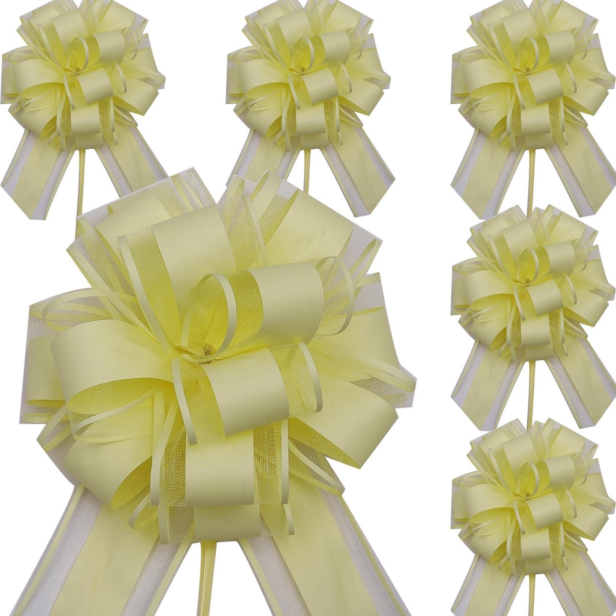 Omgoods - Set van 6 Grote Treklinten Gele Strik voor Cadeaupakketten