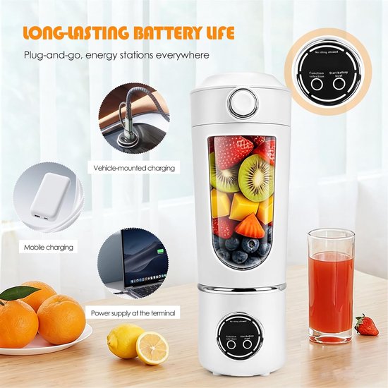 Draagbare Blender - Smoothiemaker To Go - Gezonde Dranken Maken - 12 Roestvrij Stalen Messen - 700 ml - Beige — afbeelding 4