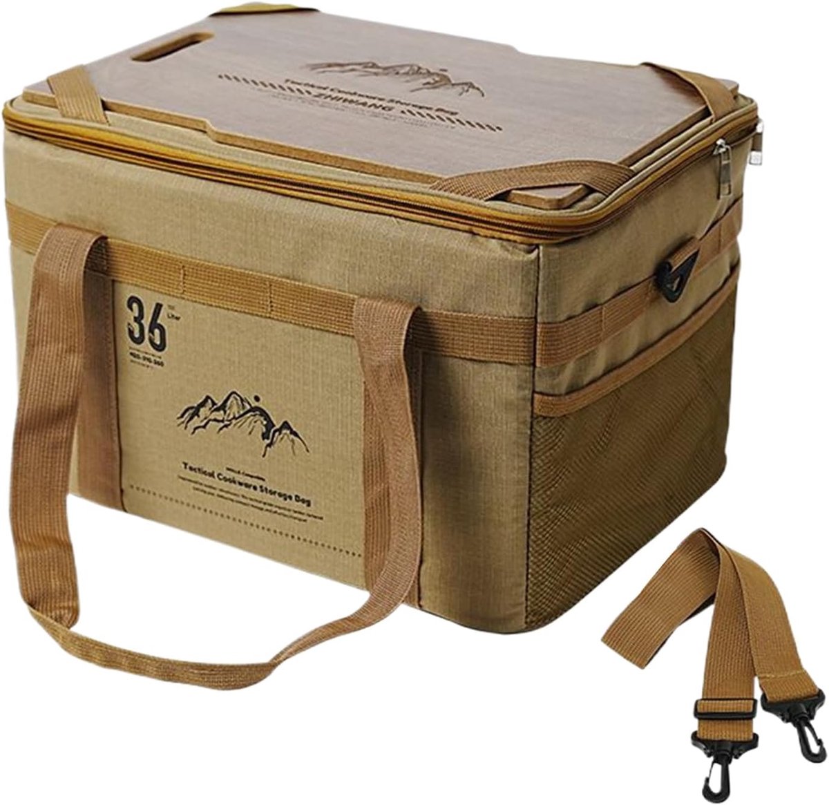 Picknicktas - Opbergtas - 36L - met Harde Tafel - Waterdichte - Verstelbare Scheidingswand - 42x31x26 CM - Khaki