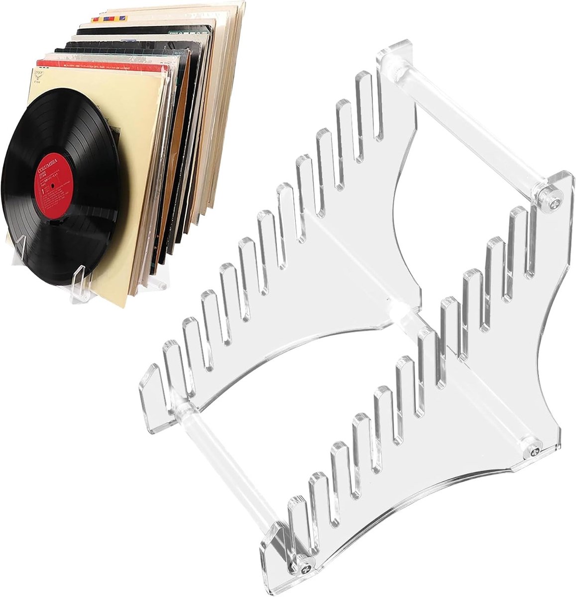 Vinyl Platenhouder voor 12 Platen, Acryl Stand voor Opslag en Tentoonstelling van Platen, Foto's en Boeken, Transparant en Stijlvol Design