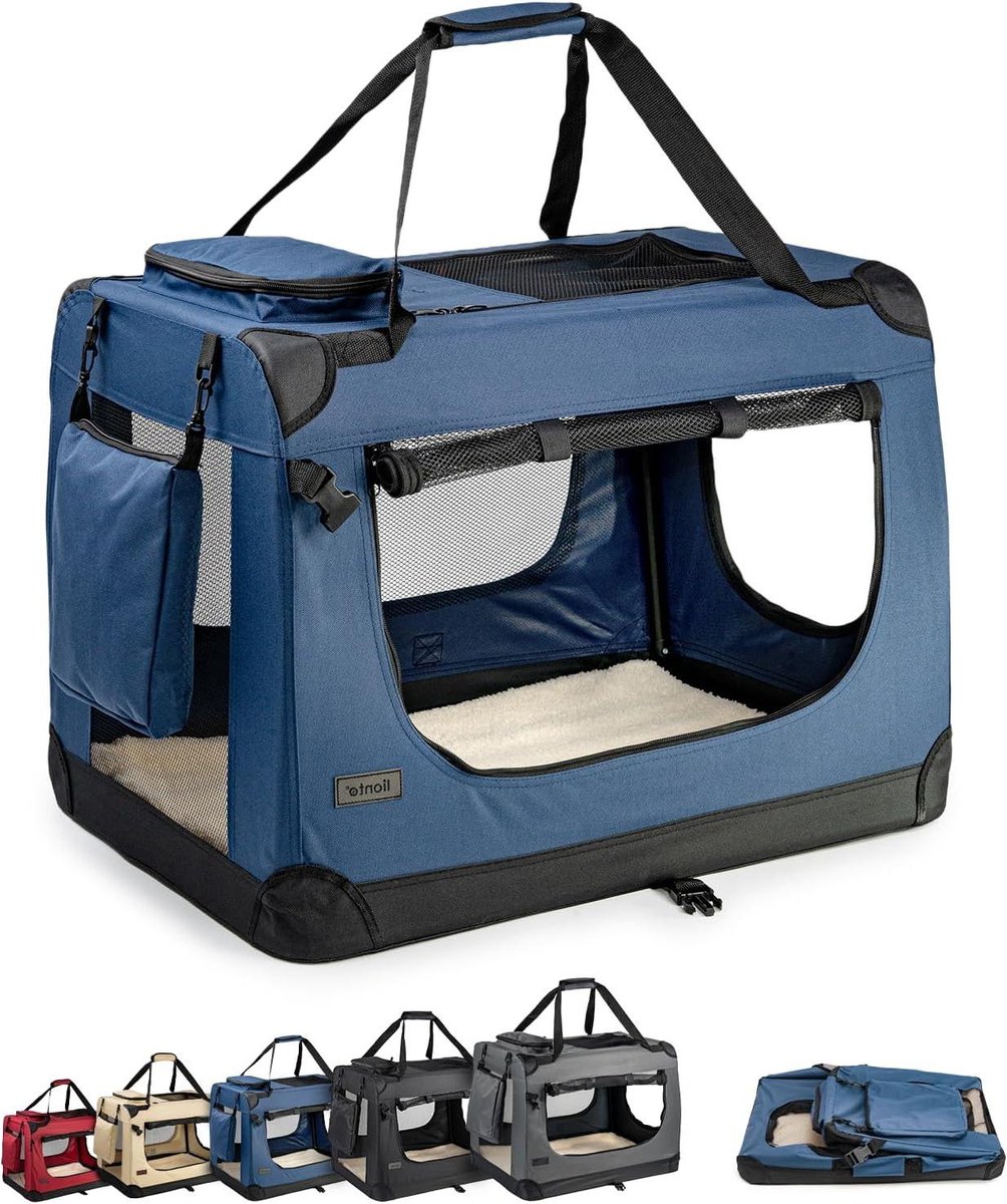 Opvouwbare Hondentransportbox - Reisbox Huisdier - Veilig Vervoer - Ventilatie en Toegang - 82x58x58 cm - Donkerblauw