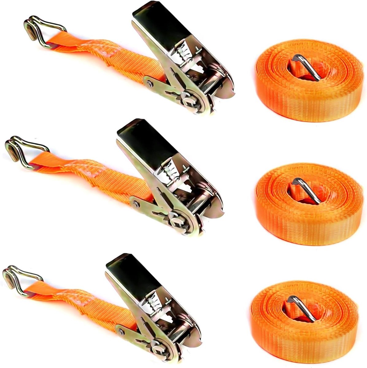 Spanbanden met Ratel - Sjorbanden set - Lading Zekeren - TÜV/GS Gecertificeerd - 3 stuks 6 meter - Oranje