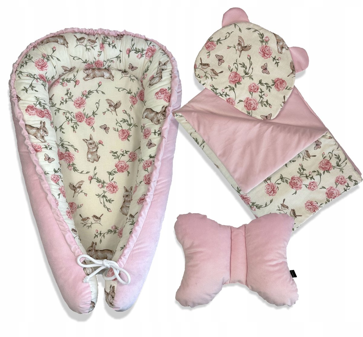 Baby Nest Set 5 Delen - Roze Velvet & Katoen - Eerste Babyuitzet