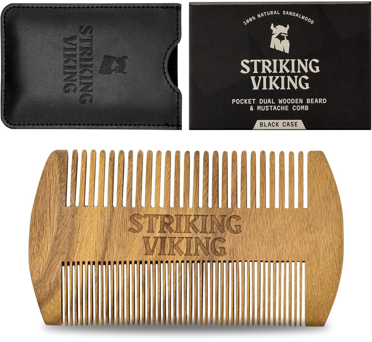 Striking Viking Sandelhouten Baardkam voor Mannen - Zakkam - Zwart