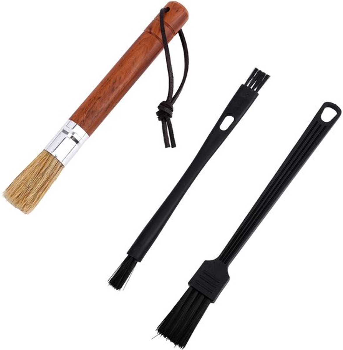 Reinigingsborstel Set van 3 - Houten Borstel - Plastic Borstels - Voor Koffiemachines - Zachte Borstelharen - Ideaal voor Dagelijks Gebruik - Koffieborstel