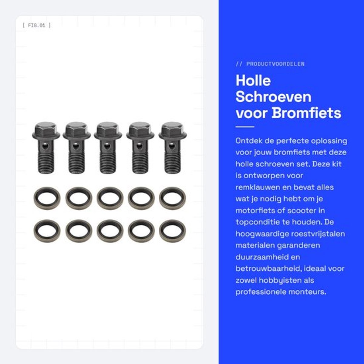 Banjo Schroeven Set van 5 - Remklauw Afdichtring - M10 x 1.25 mm - Roestvrij Staal - Voor GY6 Motorfiets - Gewicht 252 g