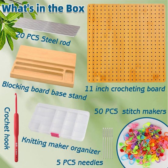 Blokkeerplank Haken - Haakaccessoires Breien - Projecten Nauwkeurig Maken - Robuust Rubberhout - 23.5 x 23.5 cm - Niet gespecificeerd — afbeelding 4