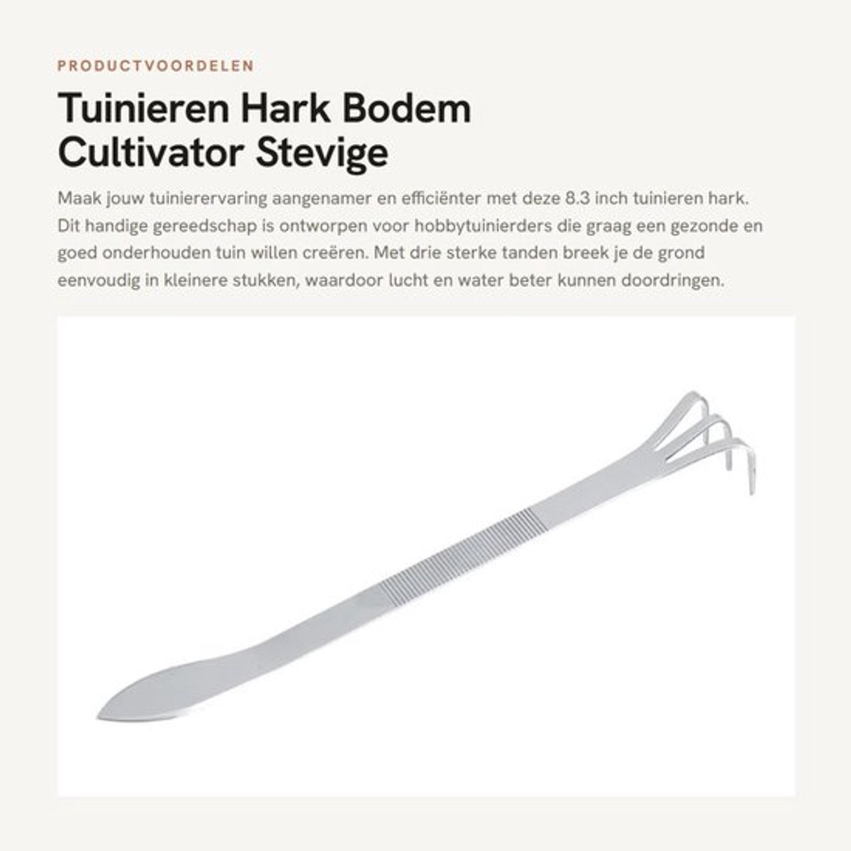 Tuinhark Stevige Roestvrijstalen Behuizing - Tuingereedschapset - Tuingereedschap Kind - Tuinhark met Steel - 3 Tanden - Ergonomische Grip