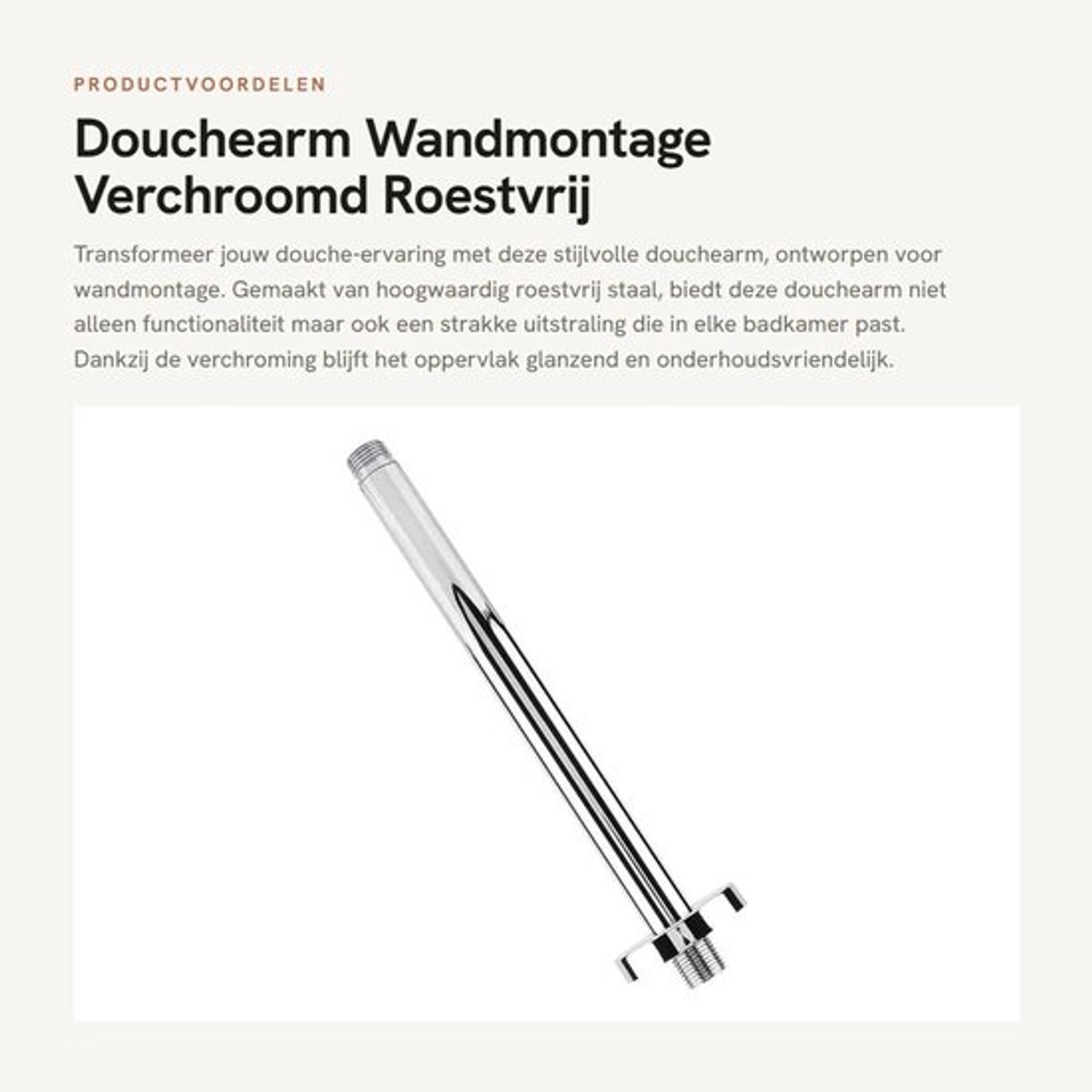 Douchearm Verchroomd - Roestvrij Staal - Wandmontage - Verlengbuis 15-30cm - Diameter 22mm - Topspray functie - Douchehouder