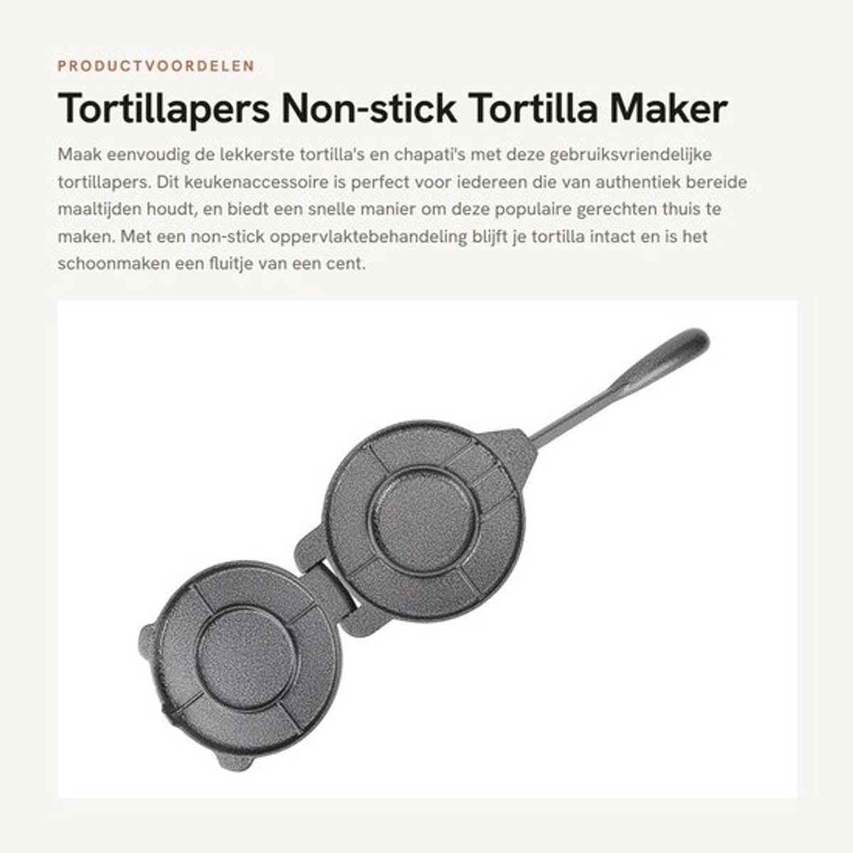 Tortillapers 6,5 inch - Gietijzeren Tortillapers - Antiaanbaklaag - Keukenaccessoires - Multifunctioneel - Duurzaam Aluminium - Tortilla Maker